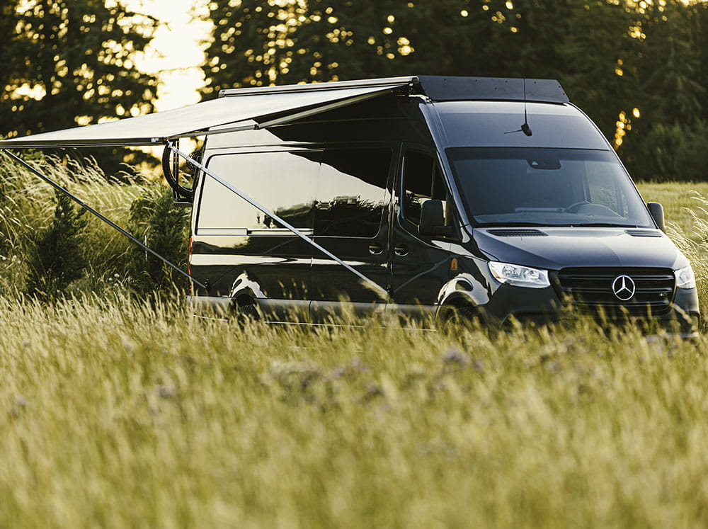 Sprinter 170" Standard Roof Rack with wall-mount awning