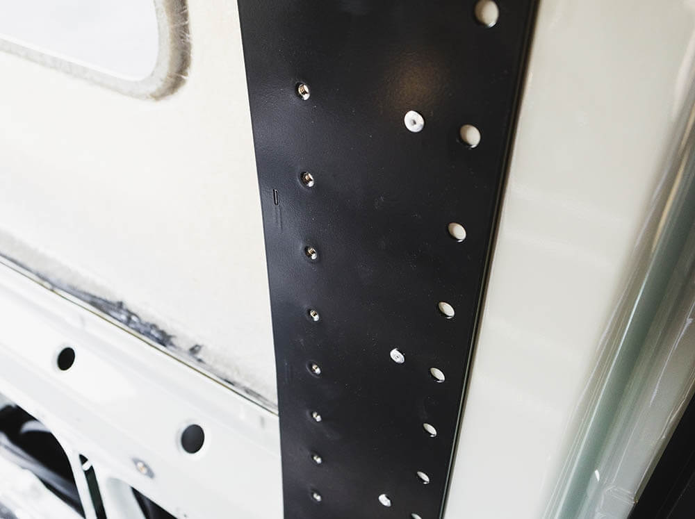 Detail of Sprinter bed bracket mounting holes